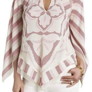 BCBG Maxazria Elyza Print Block Women Office Dressy Blouse Top 3/4 sleeves Small